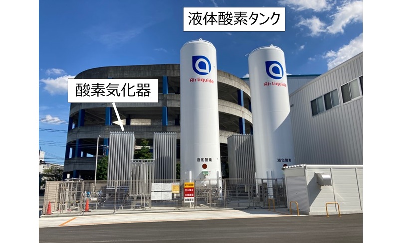 液体で保管している燃焼用の酸素を気化させて窯へ供給